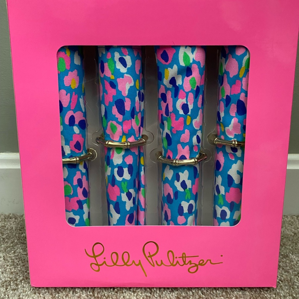 NWT Lilly Pulitzer Multicolor Napkins and Gold Napkins Rings Set